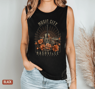 Nashville Music City Muscle Tank – Retro Country Concert Style - Sunlit Funlit | Graphic Tees for Country Concert Addicts